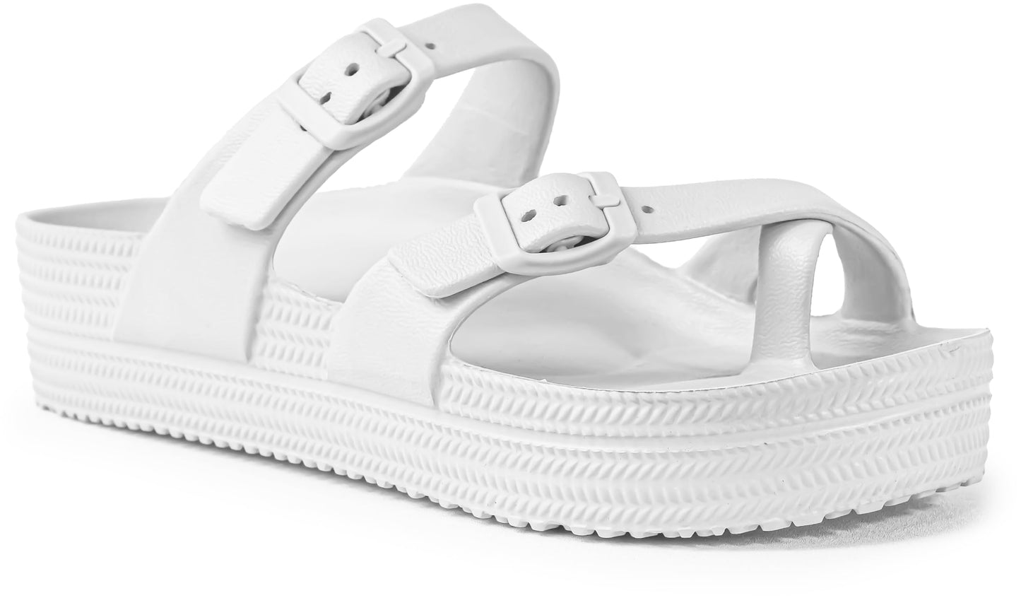 CAMVAVSR Women Platform Sandals with Double Strap Adjustable Buckles Comfortable Lightweight Summer Walking Slides Chunky Cushioned Beach Shoes